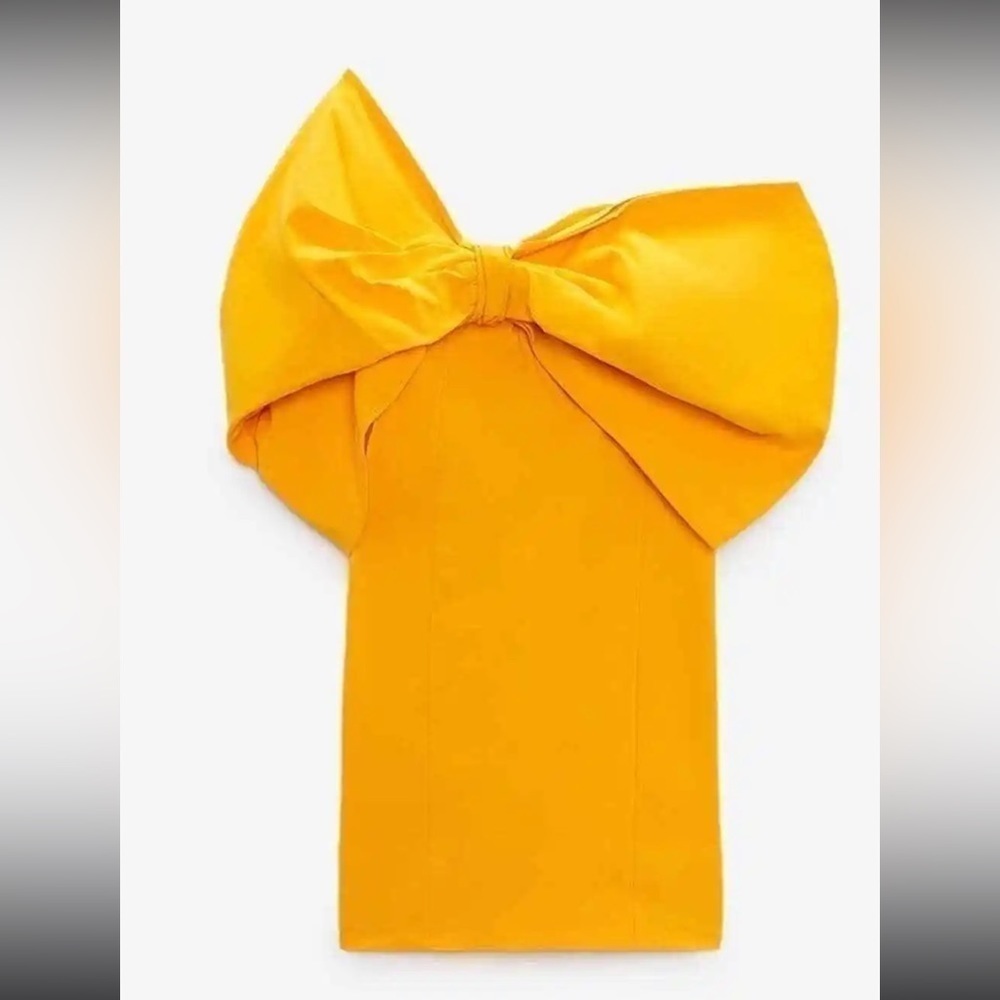 NWT Zara Bow Off Shoulder Mini Dress Yellow Size S